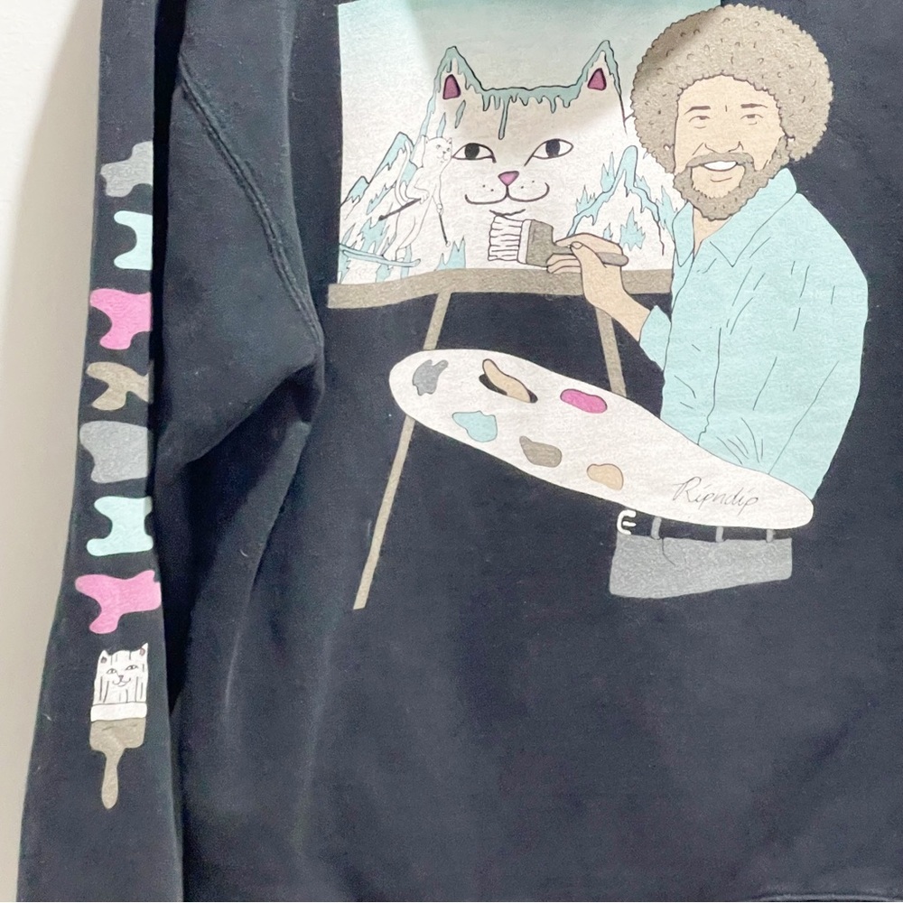 RIP N DIP Men’s Black Fleece BOB ROSS Painting Art Pullover Hoodie Size Medium